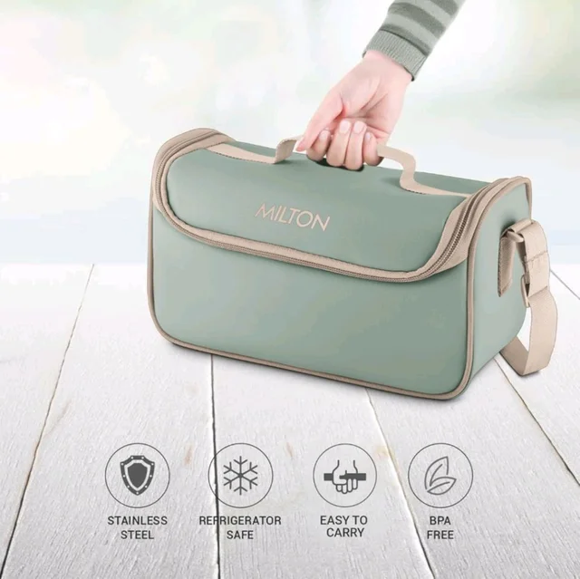 Milton Lush Lunch Box 1 Stainless Steel Container + 2 Microwave Safe, Cool Touch Body SS Container I BPA Free I Stylish Durable Jacket I Ideal for Office, School, Outdoor, Picnic - Mint Green