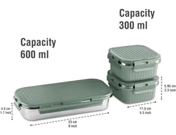 Milton Lush Lunch Box 1 Stainless Steel Container + 2 Microwave Safe, Cool Touch Body SS Container I BPA Free I Stylish Durable Jacket I Ideal for Office, School, Outdoor, Picnic - Mint Green