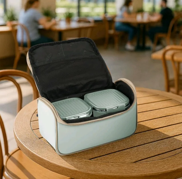Milton Lush Lunch Box 1 Stainless Steel Container + 2 Microwave Safe, Cool Touch Body SS Container I BPA Free I Stylish Durable Jacket I Ideal for Office, School, Outdoor, Picnic - Black
