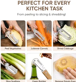 3 in 1 Stainless Steel Vegetable Peeler for Kitchen Multi-Functional Fruit & Veggie Shredder Slicer and Grater for Potatoes, Carrots, Cucumbers (Peeler with Bottle Opener)