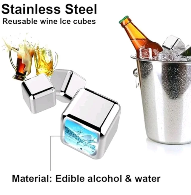 Stainless Steel Whiskey/Cold Drinks Stones Ice Cubes Set with Tongs & Storage Box – Reusable Metal Ice Cubes for Chilling Whisky, Wine, Cocktails – Food Grade, Quick-Freezing, No Dilution