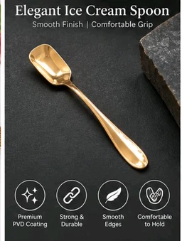 6 Pcs PVD Gold Ice Cream Bowl Set with Serving Tray & Ice Cream Spoons | Premium Dessert Serving Set