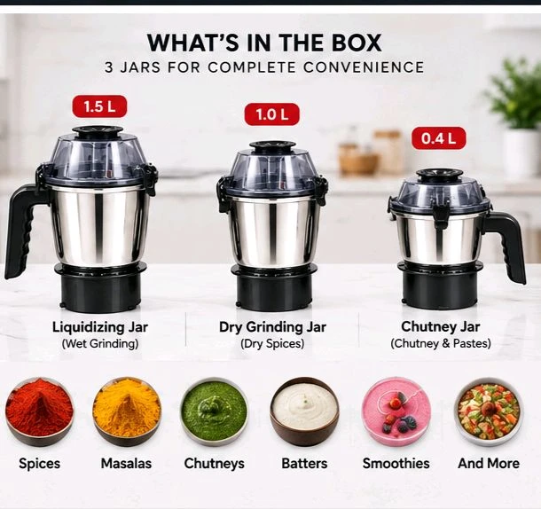 Milton Gladiator 1000W Mixer Grinder | Powerful Motor | 3 Stainless Steel Jars | 3-Speed Control with Pulse | Black