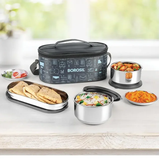 Borosil Carry Fresh Stainless Steel Lunchbox Set of 3