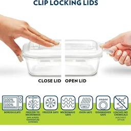 BOROSIL Borosil Glass Lunch Box Set Of 3 Clear 320 Ml Microwave Safe Office Tiffin - Base Variant