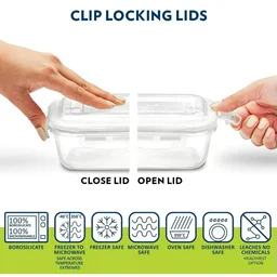 BOROSIL Borosil Gourmet Borosilicate Glass Lunchbox with Bag | 3 pc Set (320ml Each) + 1 - Base Variant