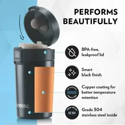 BOROSIL Hydra Coffeemate 300 ml Stainless Steel Travel Mug Double Wall Vacuum - Base Variant