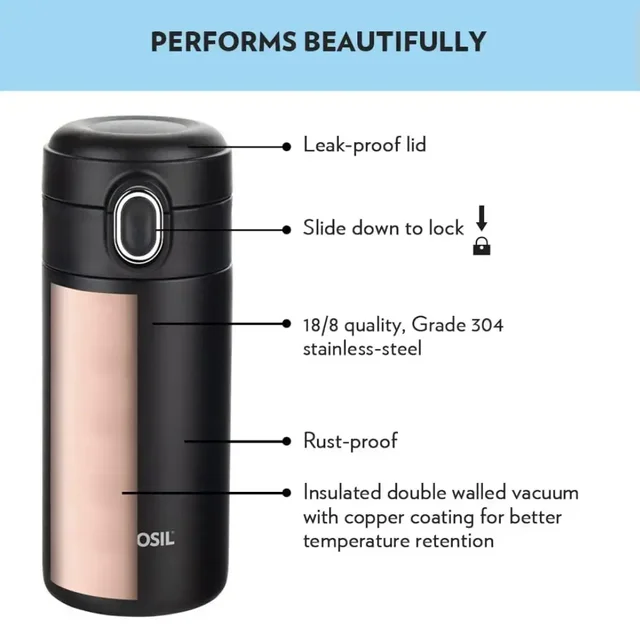 BOROSIL Traveller 300ml Stainless Steel Water Bottle Double Wall Insulated -
