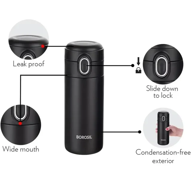 BOROSIL Traveller 300ml Stainless Steel Water Bottle Double Wall Insulated -