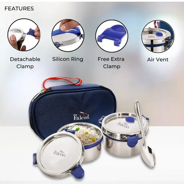 Falcon Stainless Steel Eco Nxt Lunch Box, 2 Containers with Insulated Bag