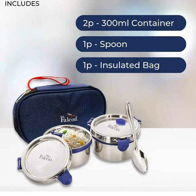 FALCON Falcon Stainless Steel Eco Nxt Lunch Box, 2 Containers with Insulated Bag