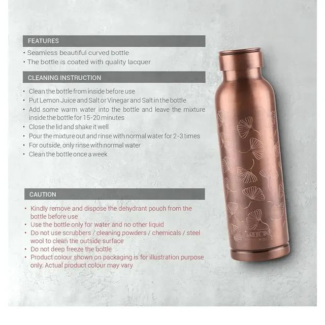 MILTON Copper Swasth Water Bottle 940 ml Copper Petals - Base Variant