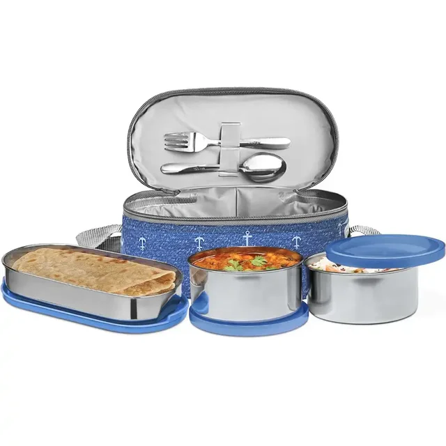 MILTON Corporate Lunch Stainless Steel Containers Set of 3 Blue 280 Ml