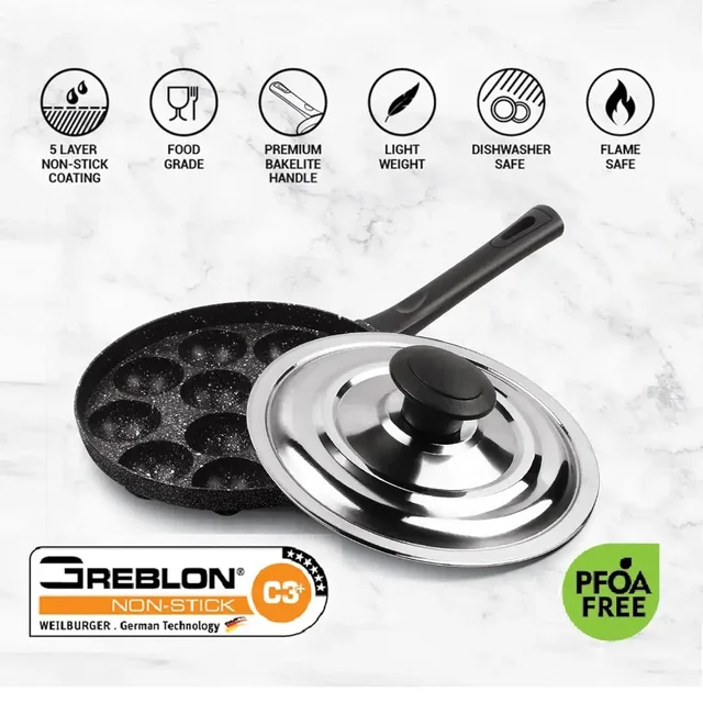 MILTON Pro cook Appam Patra 12 Cavities, 14 Inch Non-Stick Paniyaram -