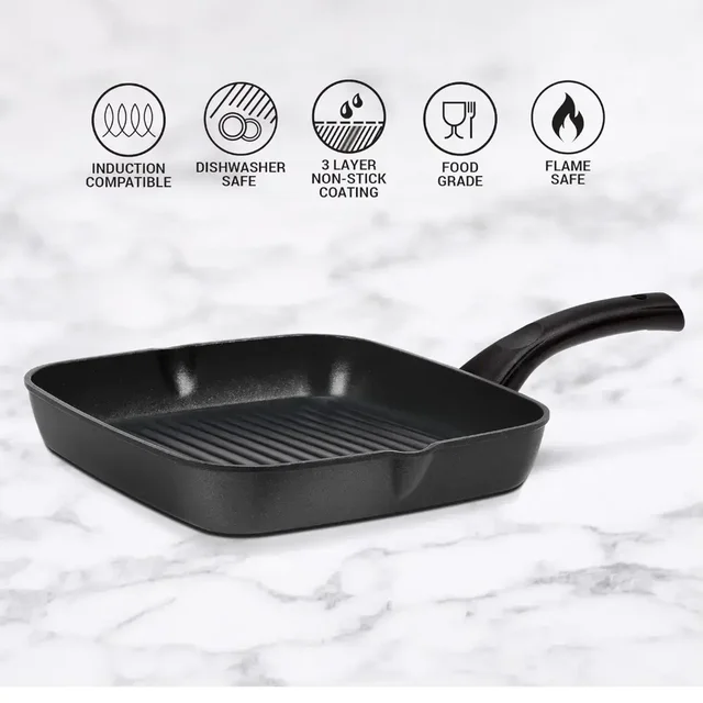 MILTON Milton Pro Cook Die Cast Grill Pan 24 cm Black Induction Safe Non Stick