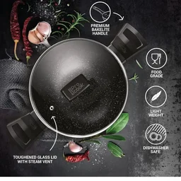 MILTON Milton Pro Cook Granito Kadhai With Glass Lid Size 24 Cm -