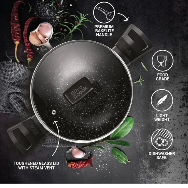 MILTON Milton Pro Cook Granito Kadhai With Glass Lid Size 24 Cm -