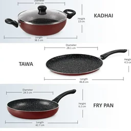 MILTON Milton Pro Cook Granito Non Stick Set of 3 With Glass Lid
