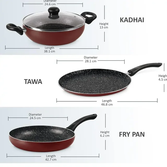 MILTON Milton Pro Cook Granito Non Stick Set of 3 With Glass Lid