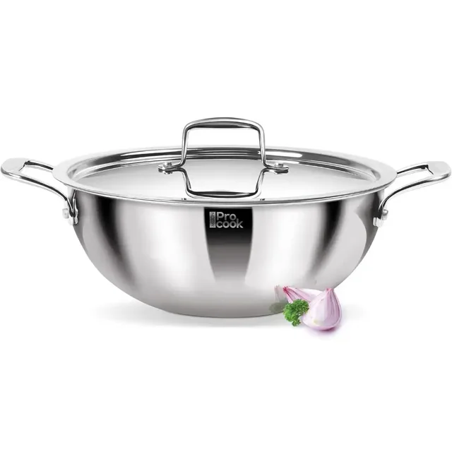 MILTON Pro cook Triply Deep Kadhai with Stainless Steel Lid 24 cm