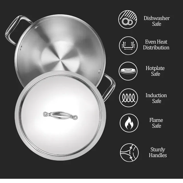 MILTON Pro cook Triply Deep Kadhai with Stainless Steel Lid 24 cm