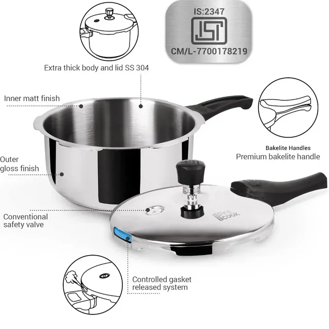 MILTON Pro Cook Triply Stainless Steel Pressure Cooker Outer Lid 2 Ltr -