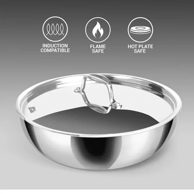 MILTON Pro cook Triply Stainless Steel Tasla with S S Lid 20 Cm