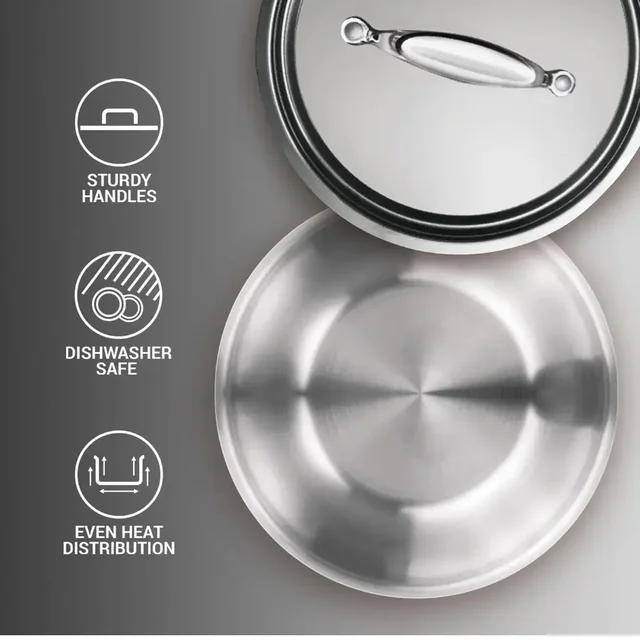 MILTON Pro cook Triply Stainless Steel Tasla with S S Lid 28 Cm - Base Variant
