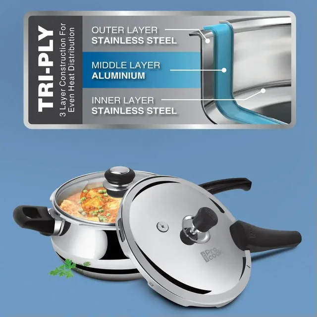 MILTON Triply Handi Stainless Steel Outer Lid Cooker With Glass Lid - 1.5