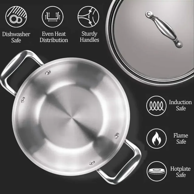 MILTON Milton Triply Stainless Steel Kadhai With Lid 24 cm