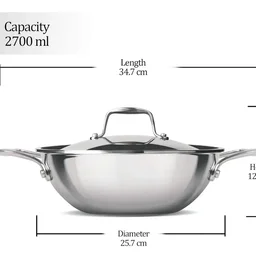MILTON Milton Triply Stainless Steel Kadhai With Lid 24 cm