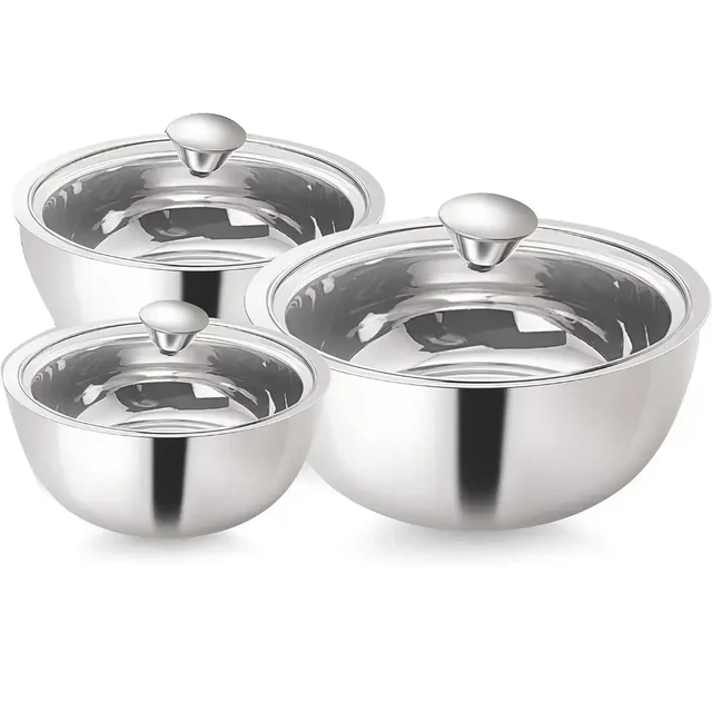 NanoNine Gravy Pot Double Wall Insulated S S Serve Fresh Casserole Set Of 3 - Base Variant