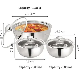 NanoNine Gravy Pot Double Wall Insulated S S Serve Fresh Casserole Set Of 3 - Base Variant