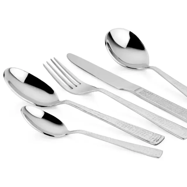 Stainless Steel Heavy Spoon Set Hammered Without Stand - Base Variant