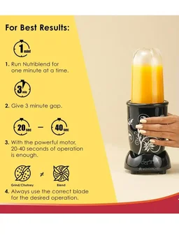 Wonderchef Nutri-blend 500W, 22000 RPM Copper Motor, Smoothie Maker, 3 Unbreakable Jars, 2 Yr Warranty, Black - Base Variant
