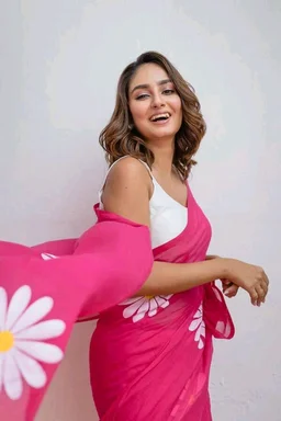 Floral Print Handloom Pure Cotton Saree (Pink)