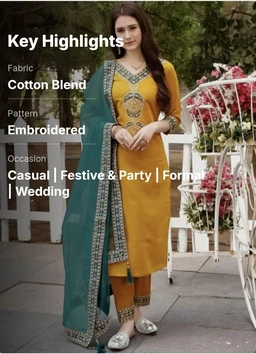 ANJIKI
Women Cotton Blend Kurti Pant Dupatta Set