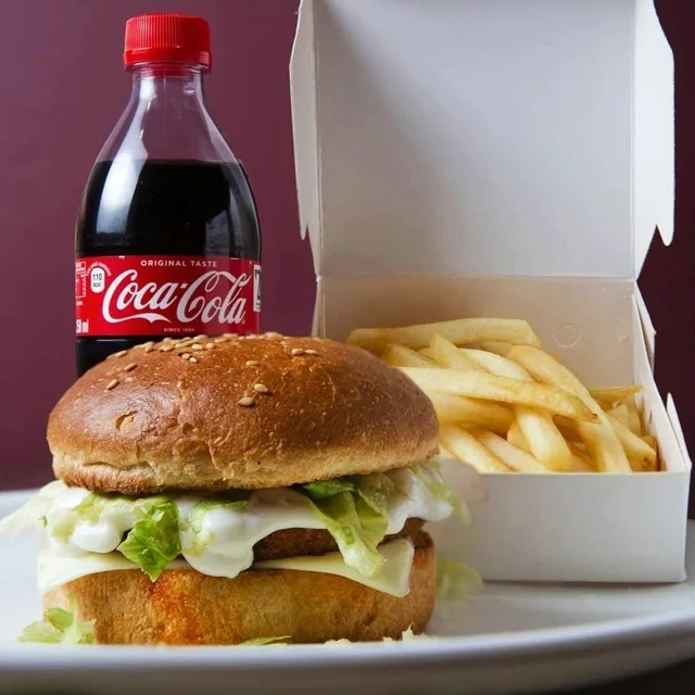 Fries+Coke+ Burger  {Canedian Pizza}