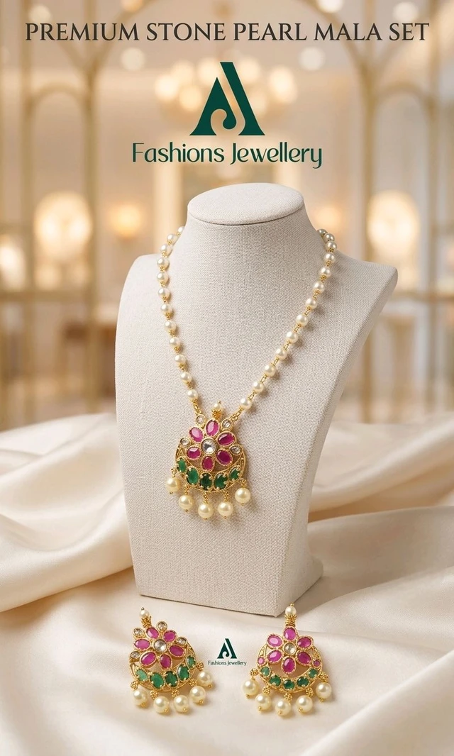 PREMIUM STONE PEARL MALA SET