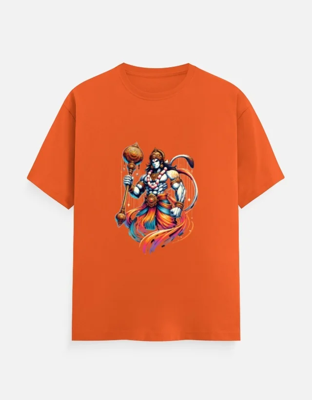 HANUMAN PRINT T SHIRT - S, Web Orange