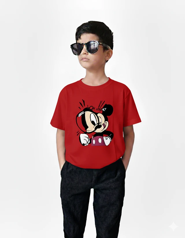 ROSEVERA Classic Crew T-Shirt β Mickey Mouse Design πβ¨ - 9-10, Red