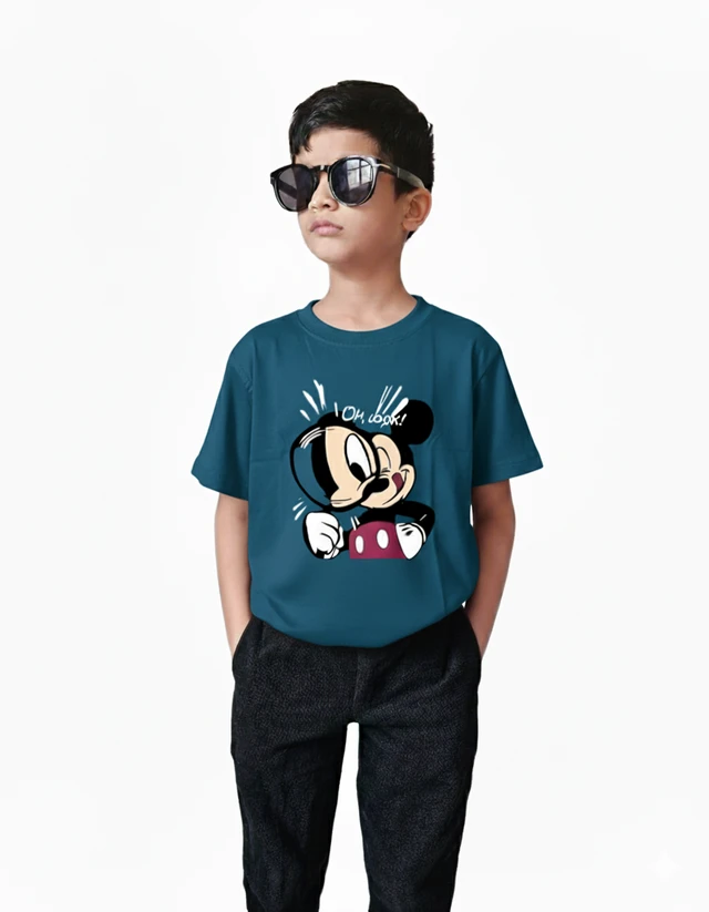 ROSEVERA Classic Crew T-Shirt β Mickey Mouse Design πβ¨ - 11-12, petrol blue