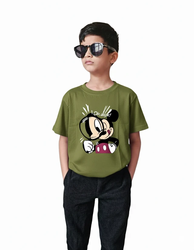 ROSEVERA Classic Crew T-Shirt β Mickey Mouse Design πβ¨ - 11-12, Olive Green