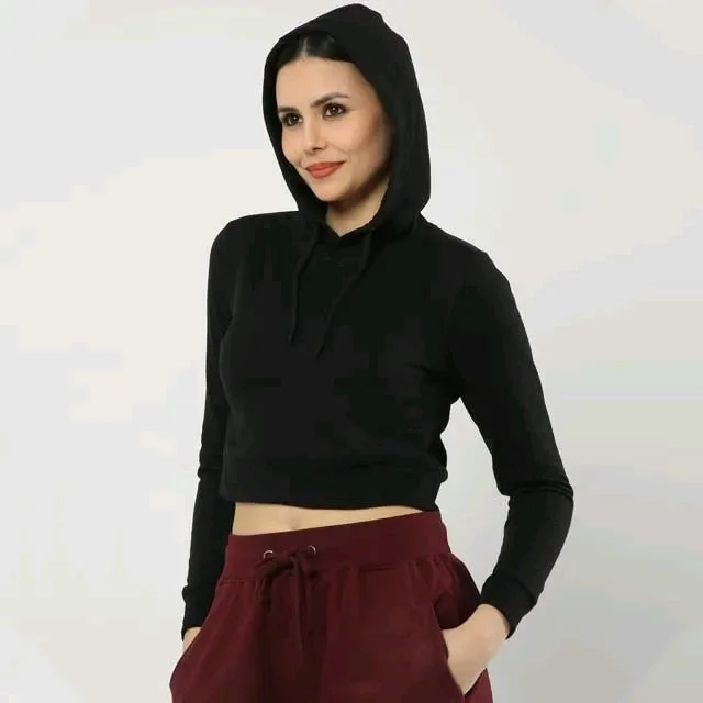 ROSEVERA Women’s Cropped Hoodie - Black, L