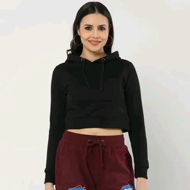 ROSEVERA Women’s Cropped Hoodie - Black, L