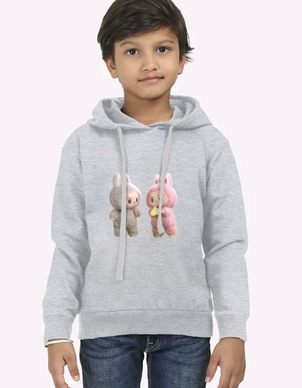 ROSEVERA Kids’ Hoodie – Labubu Design - Grey, 13-14