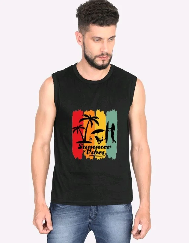 ROSEVERA Men sleeveless T shirt (summer vibe) - Black, Xs
