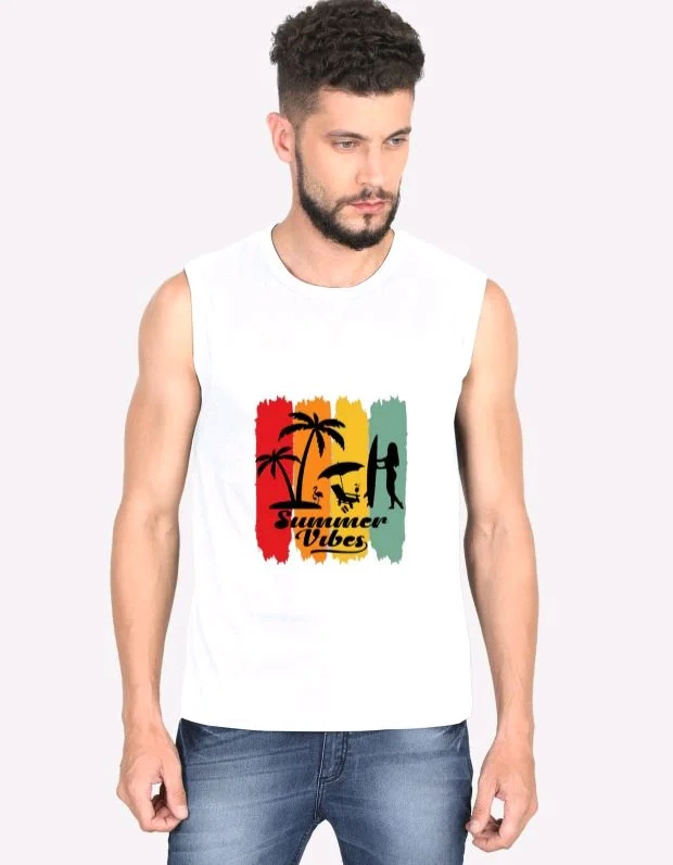 ROSEVERA Men sleeveless T shirt (summer vibe) - White, Xs