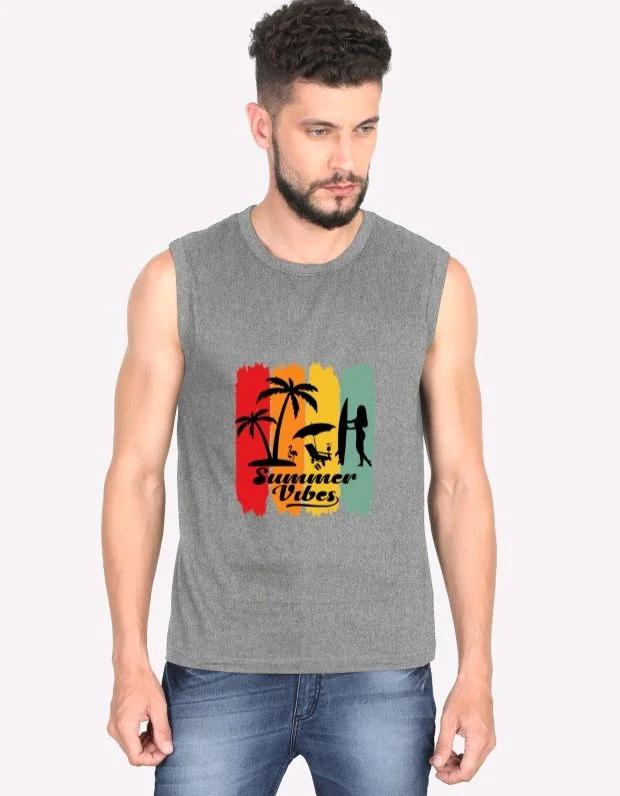 ROSEVERA Men sleeveless T shirt (summer vibe) - Dove Gray, Xs