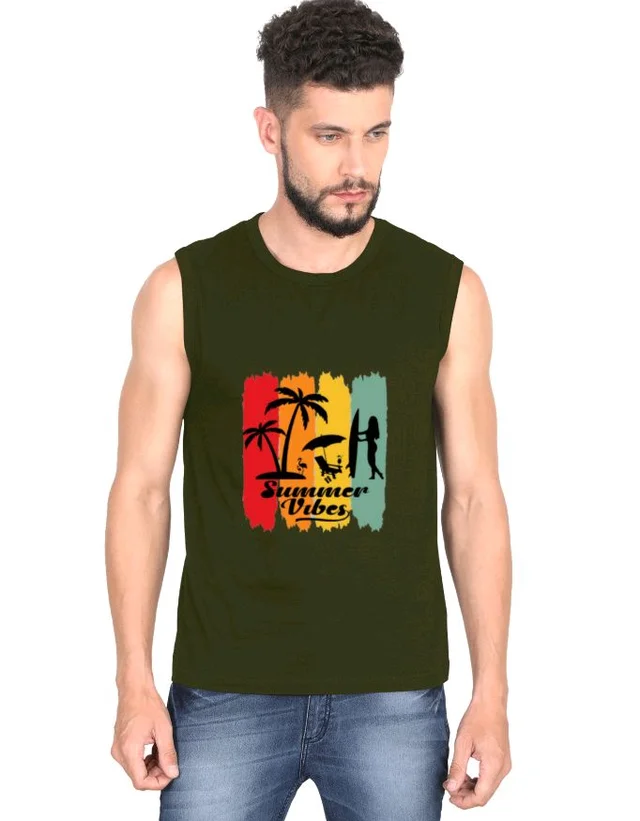 ROSEVERA Men sleeveless T shirt (summer vibe) - olive green, M